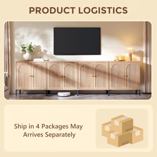 IFGET 123.5" W Modern Arched Sideboard Buffet Cabinet with Storage, Natural - color: Natural, size: 4 Pieces