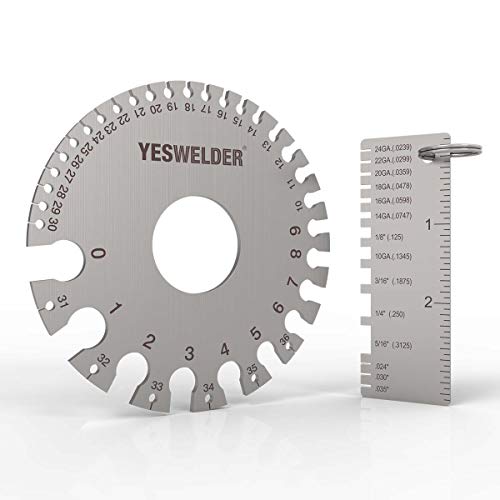 YESWELDER Round Dual Sided Metal Sheet Gage & Metal Sheet Thickness Gauge 2pk Stainless Steel Wire Welding Gauge