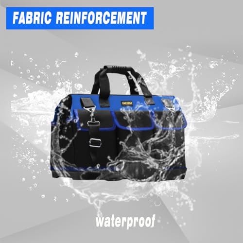 FASTECH 20 Inch Bottom Tools Bag With Wide Mouth For Tool Storage, Carrier and Organizer, Heavy Duty Tool Tote Bag for Men/Women, Wide Mouth Tool Bag With Inside Pockets (20 Inch) - size: 20INCH
