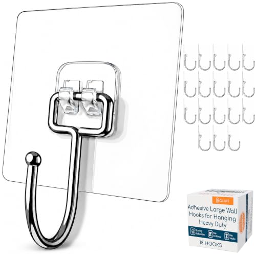 Adhesive Large Wall Hooks for Hanging Heavy Duty No Drill, 22 lbs, 18 pcs - size: Large, 18 pcs