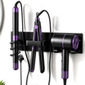 Hair Dryer Holder Wall Mounted 3 in 1 Bathroom Hair Tool Organizer Rack with Curling Iron Holder & Flat Iron Holder Blow Dryer Holder for Universal Dryer, Matte Black