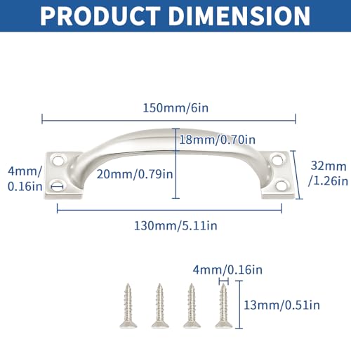 TamBee 6 Inch Gate Handle Outdoor 304 Stainless Steel Door Pull Handle Rustproof Barn Door Handles for Fences Garage Yard Kitchen Bathroom (2 Pack) - size: 2 Pack 6 Inch Stainless Steel