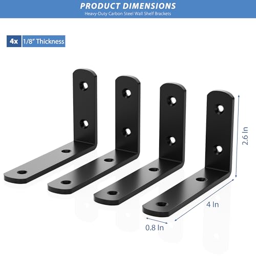 4Pcs Shelf Brackets, Black 4inch Floating Shelf Bracket, Wall Mounted Support,Heavy Duty Floating Shelf Bracket - size: 4inch, style: 4PCS