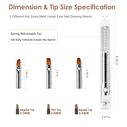 Nail Art Brushes Set, 3-in-1 Clean Up Brushes with Angled/Flat/Round Tips, French Tip Brush, Gel Polish Liner Brush, Nail Art Tools for Design Painting DIY