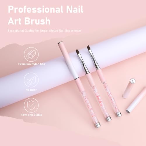 3PCS Nail Art Clean Up Brushes -Round/Angled Nail Brushes for Cleaning Polish Mistakes on the Cuticles, Brushes for Nail Art and Designs Painting DIY - color: Pink