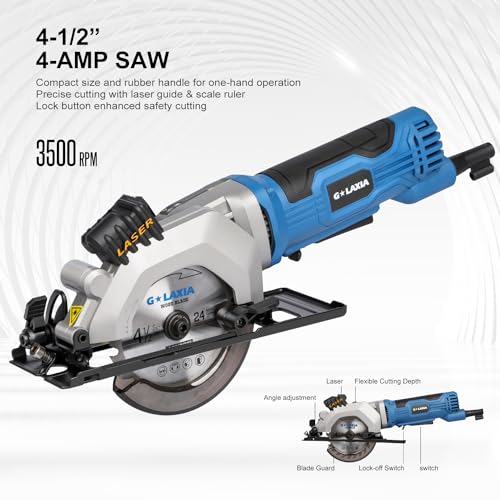 4A Mini Circular Saw Corded with Laser Guide, 2 Saw Blades - style: Corded 4A
