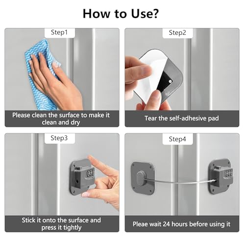 Refrigerator Lock, Heavy Duty Fridge Lock, Combination Lock for Refrigerator Cabinets, Drawers, Safety, Easy Install No Keys Needed (Grey-3Pack) - color: Grey-3Pack