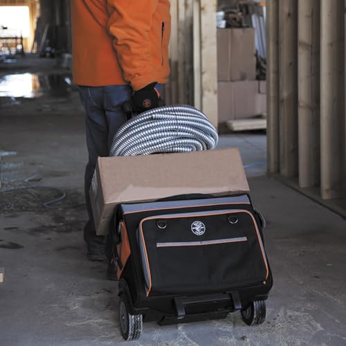 Klein Tools 55452RTB Tool Bag, Water Resistant Tool Storage Organizer Rolls on Rugged 6-Inch Wheels, 24 Pockets, Load Tested to 200-Pound - size: Rolling Tool Bag