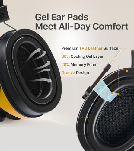 AM FM Radio Hearing Protection Earmuff, Bluetooth 5.4, 30SNR - color: Am/Fm+ Bluetooth-yellow