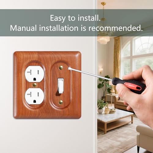 Wooden Light Switch Cover Plate Decorative Wall Plate Switch Plate Outlet Cover - color: Cherry wood, size: Toggle/Duplex Combo