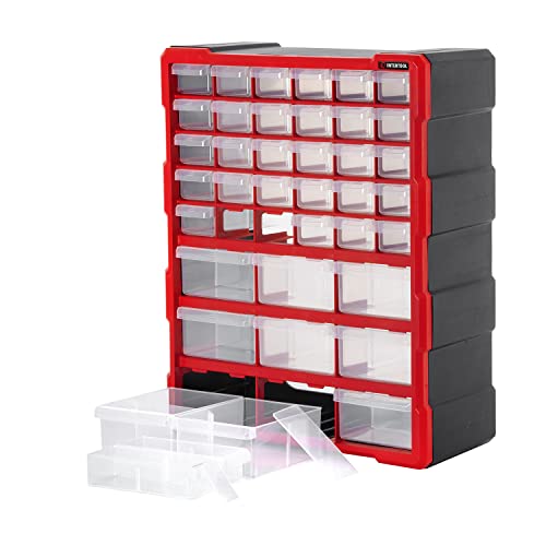 INTERTOOL Small Parts Organizer for Hardware & Screws | 39 Removable Bins with Dividers | Wall Mount or Desktop Craft & Lego Storage Cabinet | 19” x 15” x 6” BX08-4013 - style: 39 Drawers