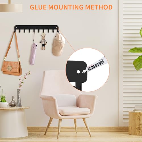 2 Pack Key Holder Wall Mount, 10 Hooks Car Key Holder for Wall, No Drilling Required, Key Rack Adhesive, Keys Hanger on Wall, Key Rack Wall Mount for Entryway, Living Room, Hallway (Black) - color: Black