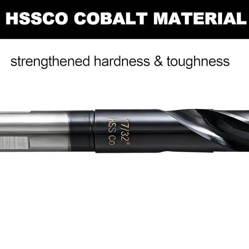 17/32 Drill Bit for Metal and Hardened Steel, M35 Cobalt 1/2 Inch Reduced Shank Industrial Grade Heavy Duty Drill Bit, with Index Storage Case - size: 17/32 in