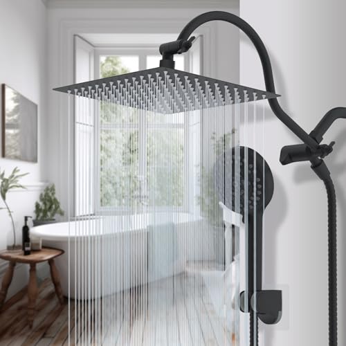 Hibbent All Metal cUPC Certified High Pressure Rainfall 12'' Shower Head - color: Matte Black, style: Square 12''