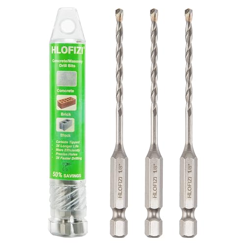 1/8" x 3-1/2" Masonry Drill Bits 1/8 inch Concrete Drill Bits Carbide Tipped for Cement, Brick, Stone, 3 Pack, Hex Shank - size: 1/8" - 3 Pack