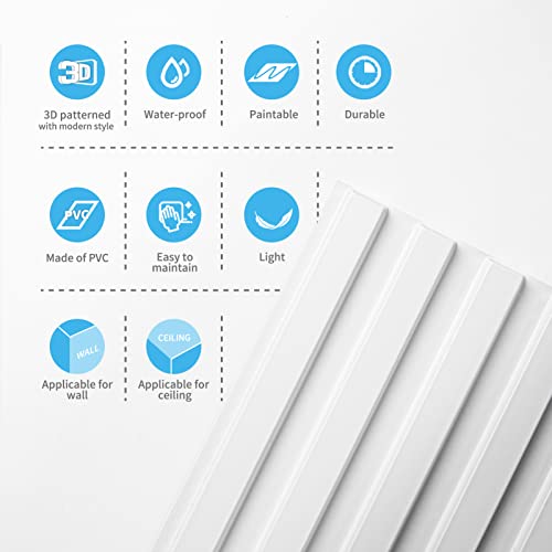 Art3d 3D Fluted Textured Slat Wall Panels, 19.7 x 19.7 in, 12-Pack, White | PVC, Waterproof, Scratch Proof, Wipeable, Break-Proof, Ideal for Home, Office and Commercial Spaces - color: Square - White, size: 19.7 x 19.7in.
