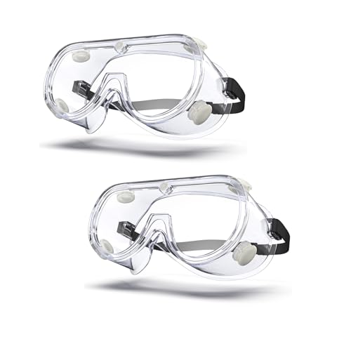 Anti-fog Safety Goggles ANSI Z87.1,Adjustable Chemistry Lab Goggles Over Glasses - color: Transparent 2pcs