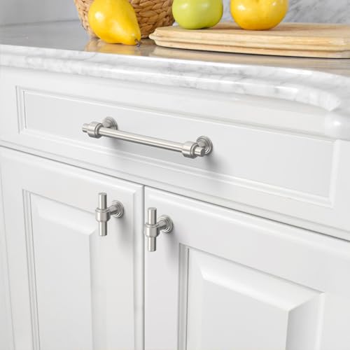 Amerdeco 10 Pack Brushed Satin Nickel Cabinet Knobs 1.46 Inch(37mm) Single Hole Cabinet Handles Rectangle Dresser Knobs Drawer Knobs and Pulls for Bathroom Cabinets ZH0069 - color: Brushed Satin Nickel, size: 1.46" Single Hole