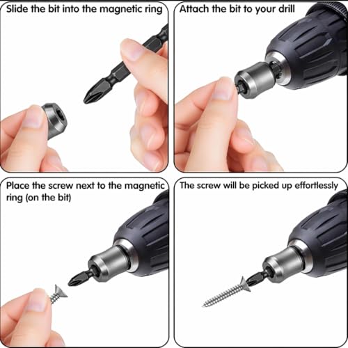 Magnetic Screw Holder Set, 3 Rings & 6 Double-Ended PH2 Bits