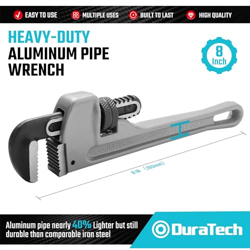DURATECH 8-inch Aluminum Straight Pipe Wrench, Adjustable Plumbing Wrench - size: 8-inch, style: Straight