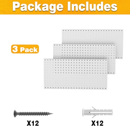Pegboard Smith Metal Pegboard Panels 12" x 24", 3 Pack Grey Wall Mounted Tool Organizer Boards, Heavy Duty Tool Storage Peg Board for Garage, Workbench, Office, Fits 1/4" Peg Hooks - style: 3 Pack Grey Panels