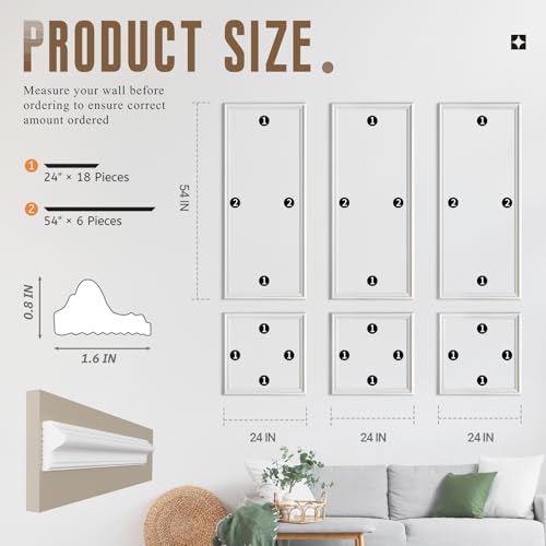 Peel and Stick Wall Molding Kit, Accent Wall Panels for Interior Wall Decor with Double-Sided Tape, 3 Set Pre-Cut PS Wainscoting Panels (54 * 24 in) - size: 54x24, style: T40-2