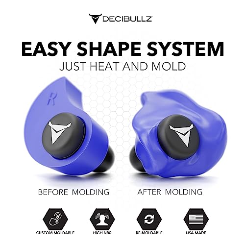 Decibullz Custom Molded Ear Plugs, 31dB NRR Shooting Ear Protection (Blue) - color: Blue