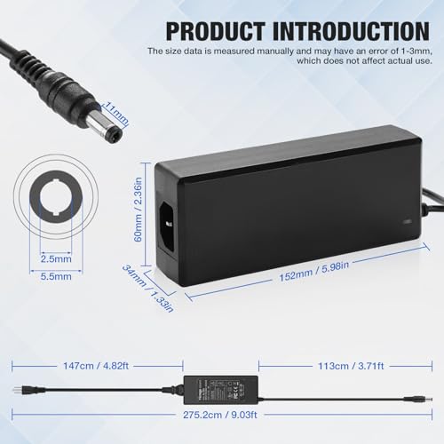 Facmogu 12V 8A AC to DC Converter Power Adapter, 96W AC 100-240V to DC 12V - size: 12V 8A (2 Prong Plug)