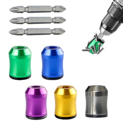 6-PCS Magnetic Screw Holder & 3-PCS S2 Screw Bit, Strong Magnetic Screw Ring for 1/4" Hex Screwdrivers & Drill Bits, Stackable Magnetic Ring for Power Tools, Mechanics, Auto Repair & DIY Projects