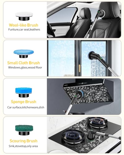 Electric Spin Scrubber for Bathroom, Shower Scrubber with Long Handle - color: Black, size: 8 Brush Heads