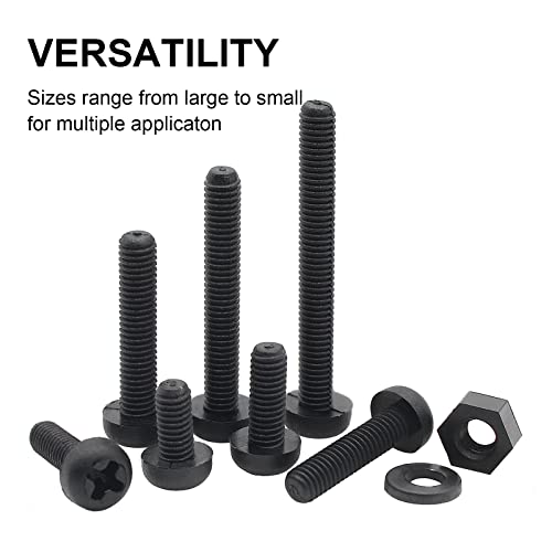 M3 Black Nylon Plastic Pan Round Head Screws, Nut Bolts - color: Black