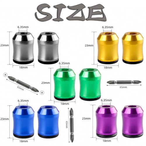 6-PCS Magnetic Screw Holder & 3-PCS S2 Screw Bit, Strong Magnetic Screw Ring for 1/4" Hex Screwdrivers & Drill Bits, Stackable Magnetic Ring for Power Tools, Mechanics, Auto Repair & DIY Projects