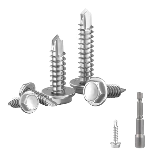 Jyphorixal Self-Tapping Screws, 410 Stainless Steel, 140 PCS Assortment Kit with Driver, #10X3/4, Hex Washer Head