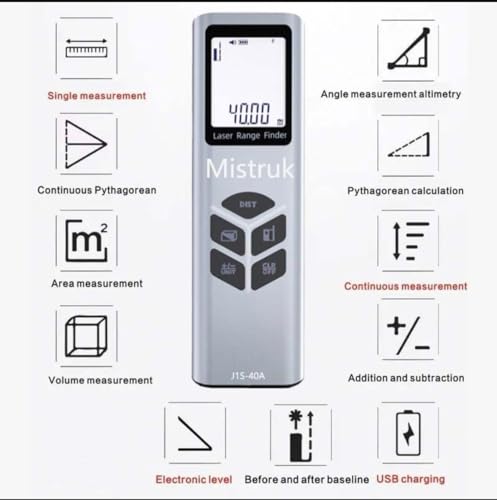 Laser Measuring Tool 131FT Digital Tape Measure Laser Tape Measure with Electronic Level USB Rechargeable Rangefinder for Area Volume Angle Distance