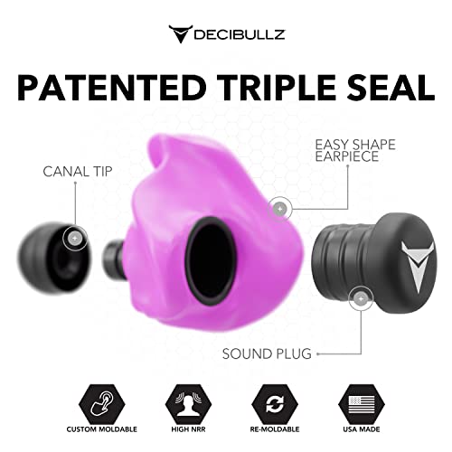 Decibullz Custom Molded Ear Plugs, 31dB NRR Shooting Ear Protection (Pink) - color: Pink