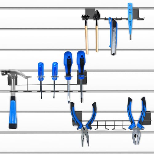 6 Pcs Slatwall Screwdriver Holders Slatwall Plier Holders Stainless Steel Slat Wall Tool Utility Hooks Accessories Shelving Display Multi-Ring Tool Organizer Racks for Shop Store (6, Black)