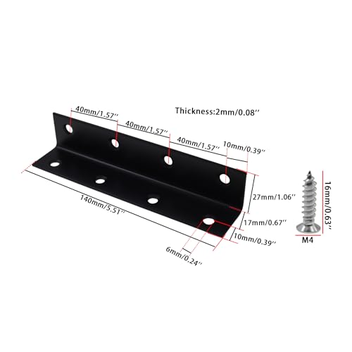 Long L Bracket,ULIFESTAR Black Corner Brace Brackets,Stainless Steel Corner Brackets,Heavy Duty Shelf Bracket,Metal Right Angle Bracket for Wood,140*27mm/5.51*1.06''4 PCS - size: 140*27mm/5.51*1.06''