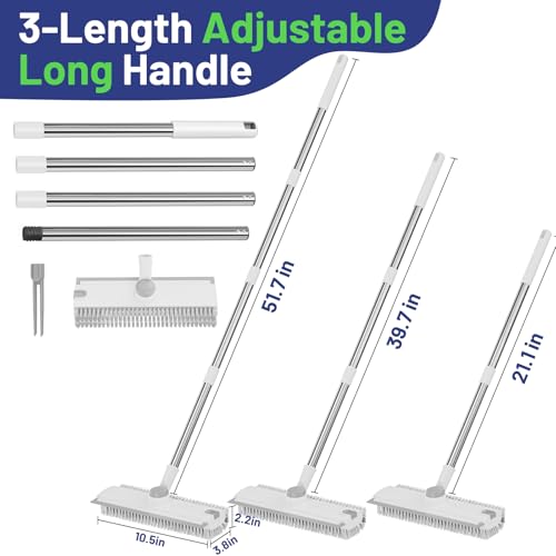 3 in 1 Floor Scrub Brush with Long Handle & Squeegee - color: White