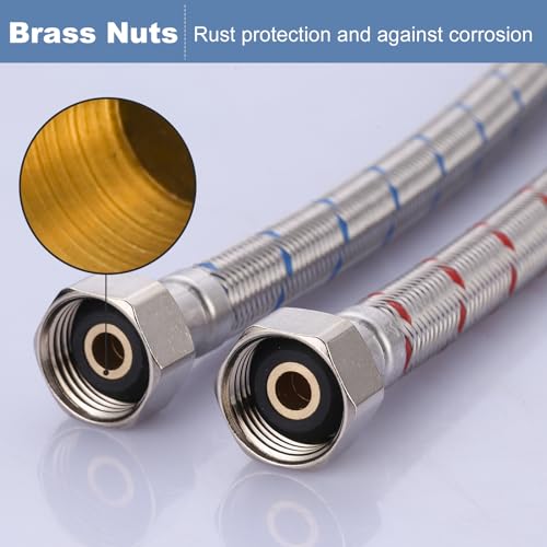 ARCORA 16-Inch Length Faucet Hose Connector Braided Stainless Steel cUPC Supply Lines 1/2-Inch FIP x 1/2-Inch FIP Faucet Hose Replacement 1 Pair - size: 16 Inch