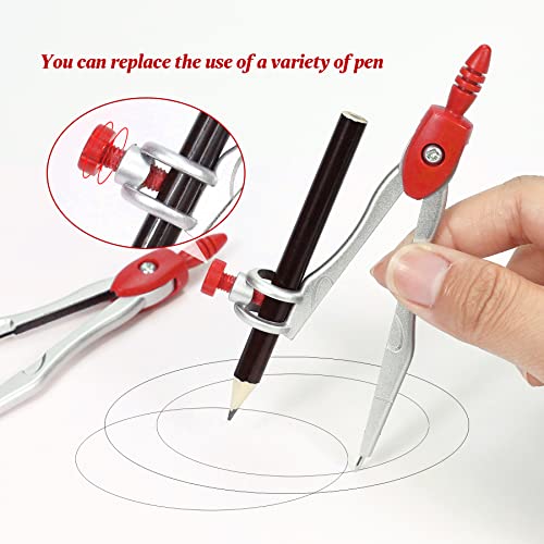 Unjoo Math Geometry Set 10 Pcs, Compass and Protractor for Students (Red - color: Red1