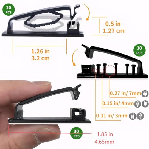 Cable Clips 50PCS, Self Adhesive Cable Management Clips, Cord Organizer Wire Clips Cord Holder for Appliances PC Wall Ethernet Cable Under Desk Nightstand Home Office Car - size: Mix-50Pack