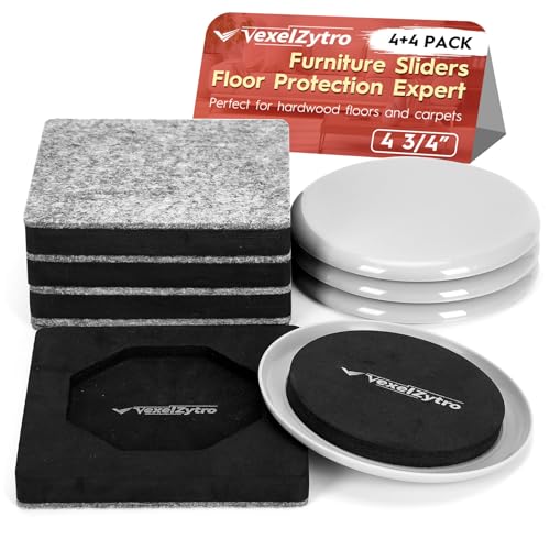 8-Pack of 4.72" Furniture Sliders for Hardwood Floors and Carpet, Save 80% Effort, Move Heavy Furniture Easily, Reusable Moving Pads, Floor Protectors for Carpet - style: 4 Plastic & 4 Felt