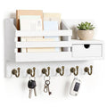 FifthQuarter Key and Mail Holder Wall Mount with Drawer and 6 Sturdy Hooks - color: A-White