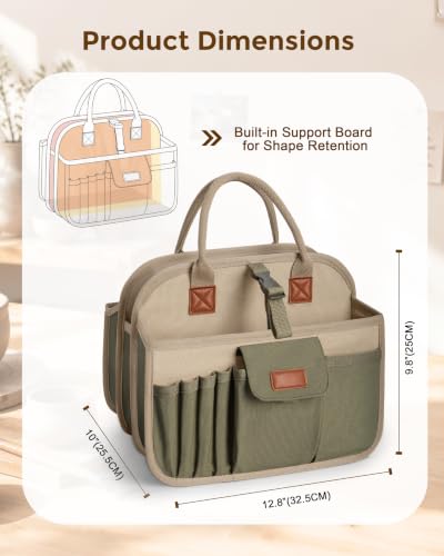 Pottery Tool Organizer Bag, Art Supply Studio Bag, Clay Tool Storage Caddy - color: Khaki+Green