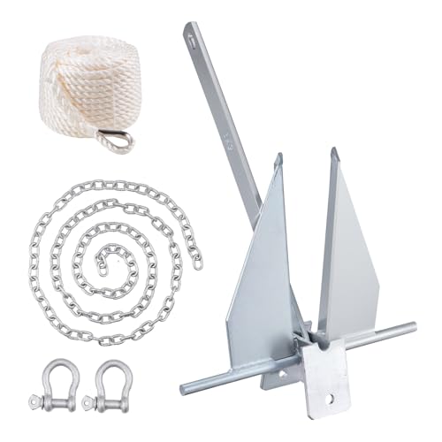 VEVOR Fluke Style Anchor Kit,Hot-Dipped Galvanized Steel Fluke Anchor with 7.9' Chain - size: 13 lbs