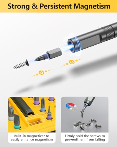 ORIA 42 in 1 Screwdriver Set, Magnetic Screwdriver Set, DIY Repair Tool Kit with Free Assembly T Handle, 40 Precision Bits, Portable Case for Furniture, Bicycle, Computer - color: Yellow