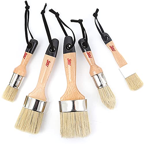 Chalk and Wax Paint Brushes, 5 Pcs Furniture Wax Brush, Natural Bristle