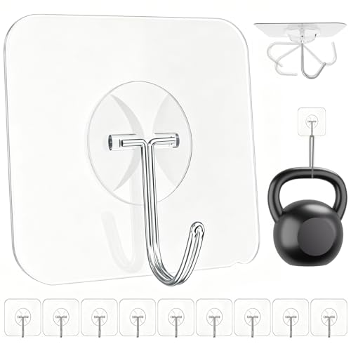 Latoxcaa Heavy Duty Adhesive Wall Hooks - Strong & Transparent, Hold up to 22lb, Waterproof & Reusable, Ideal for Kitchen, Bathroom, and Office (10 Pack) - size: 10 Medium Hooks