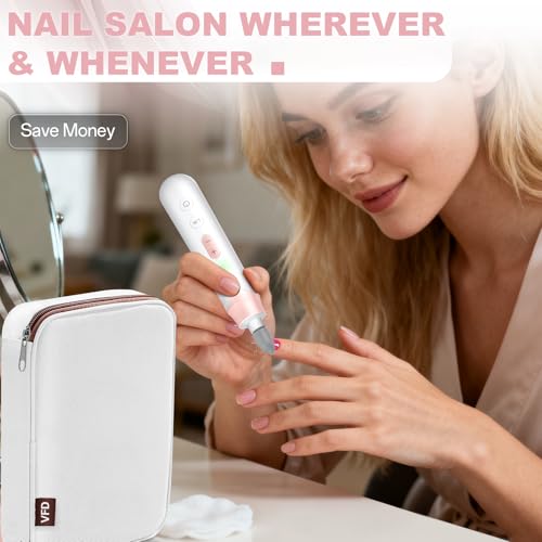 Electric Nail File Drill 2000 mAh Cordless Rechargeable Nail Filer LED Lamp - color: Pink