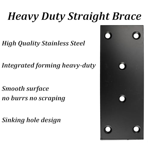 4PCS Black Stainless Steel Flat Mending Plates, 5" x 1.89" Straight Bracket Brace, Heavy Duty Metal Fixing Joining Plate for Furniture, Wood, Shelves, Fence - size: 5" x 1.89"